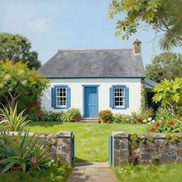 a typical house in a creole garden from reunion island, painting by tomer hanuka!!!!, by ( ( ( ( kenton nelson ) ) ) ), trending on artstation