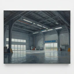 a painting of a sci fi hangar, by jesper ejsing