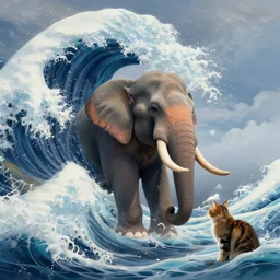 giant tsunami wave with a cat the size of an elephant, digital painting, epic composition, highly detailed, 8 k