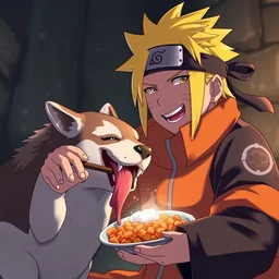 naruto eating dog food, trending on artstation, anime style 4 k