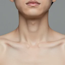 person with their head in the center of their chest, hyper realistic, high quality, high resolution