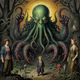 full color photo of cthulhu in the style of heironymus bosch, jan saudek, joel peter witkin, gustave dore, octane 4 k, hyper maximalist