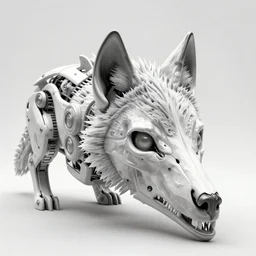 black and white, bio mechanical, see through, 3 d, hyper realistic, detailed, hyper realism, skull of wolf