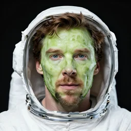 photography of picklerick, cucumber face! astronaut face benedict cumberbatch, single green object,