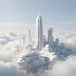 Futuristic white and clean sci-fi city in clouds by Syd Mead, Matte Painting, 4k,