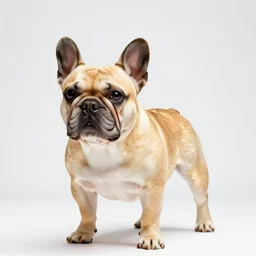 mythical glowing french bulldog, studio photography, full body, isolated on a pure white background, centered, entire subject in frame, sharp focus, soft studio lighting