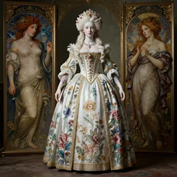 baroque portrait of a icelandic princess of porceline skin, full body floral tattoos, cinematic lighting, photorealistic, octane render, 8 k, art by artgerm and greg rutkowski and alphonse mucha and uang guangjian