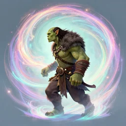 side profile, male orc - goblin ranger, gloomhaven, luminescent, colorful swirly magic ripples, pastel colors, by greg manchess, huang guangjian, gil elvgren, sachin teng, greg rutkowski, jesper ejsing, ilya kuvshinov