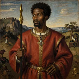 A 15th century medieval renaissance oil painting of Skrillex african made by Jacob Lawrence