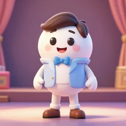 antrophomorphic candy dressed as an actor, on stage