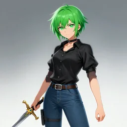 name : rose gender : female race : human clothes : jeans and a black shirt weapon : sword special power : healing eye color : green hair color & style : short, spiky body type : slender.