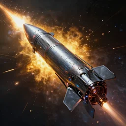 closeup of a highly futuristic technical missile system available to be shot to the space, explosion, sparks, cyberpunk, moody, luminescent, rule of thirds, golden ratio, ambient lighting, syd mead, greg rutkowski, wlop, artgerm, artstation, highly detailed masterpiece