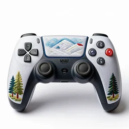 embroidered game console, photorealistic, isolated on a pure white background, centered, entire object in frame, sharp focus, soft studio lighting