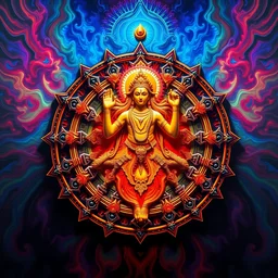 perfectly biomechanical kali yantra, volumetric shadows and lighting, psychedelic colors, realistic oil painting by alex grey,
