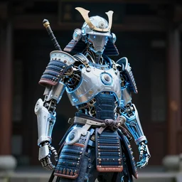 a photo of an cyborg samurai futuristic, holographic, 8k, sharp focus, fujifilm