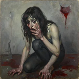 terrifyied person by zdzislaw beksinski, bloody, oil on canvas, coherent