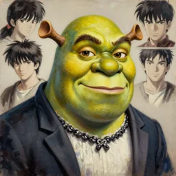 prompt : shrek wearing a tuxedo portrait soft light painted by james jean and katsuhiro otomo and erik jones, inspired by akira anime, smooth face feature, intricate oil painting, high detail illustration, sharp high detail, manga and anime 1 9 9 9