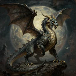 A majestic gothic planetary dragon, by Francisco de Goya, by Greg Rutkowski, masterpiece, oil on canvas, trending on artstation, top on pixiv, cinematic composition, dramatic scene, beautiful lighting, aesthetic!, concept art, sharp, high details, astrophotography, no frames, 8K