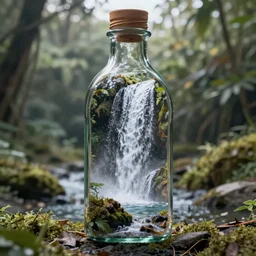 A waterfall inside a bottle, fanatsy, 8k, high resolution