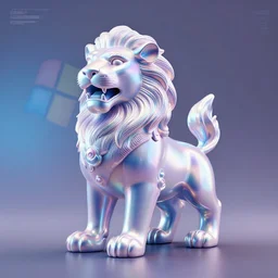 an award - winning octane 3 d render of a glossy holographic lion statue with a stylish windows xp style vhs effect, artistic lighting.