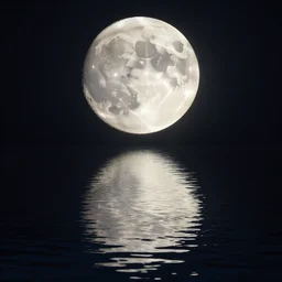 reflection of the moon on water at night, high quality photography
