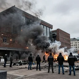 oslo operahus getting bombed by terrorist, 8k , realistic, cloudy day,
