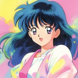 vintage 90\'s anime mixed with pastel impasto highly rhythmic expressionistic wild anime pleasing palette trending on artstation super fluffy funhouse surreal unpredictable wild unexplainable fantasy land you could not have dreamed of