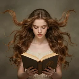 a girl reading a book, hair flowing down, symmetric!, anatomically correct, 8 k, hyperrealistic, hyperdetailed, fantasy portrait by laura sava