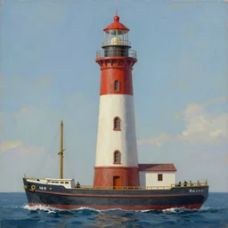 a painting of a lighthouse with a ship in front of it, a detailed matte painting by tyler edlin, featured on cgsociety, arts and crafts movement, artstation hq, unreal engine 5, unreal engine