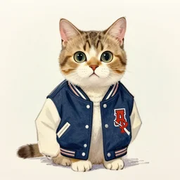 sketch of a cat wearing a letterman jacket, 85mm