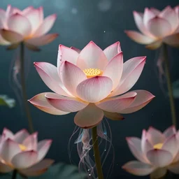 lotus flowers floating underwater like a jellyfish, photographic, cinematic, photorealistic, volumetric lighting, detailed, smooth, artstation, octane render, wolp