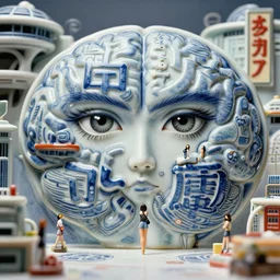 anamorphic, fuji gfx, 2 0 0 mm ; beautiful typographic film still of wired kanji brain map scene in style of 1 9 9 0 s frontiers in miniature porcelain retrofuturism deep emboss macro design architectural art studio photography magazine kanji banner seinen manga extreme closeup portrait edition, real - life sign porcelain kanji banner, highly detailed, eye to eye contact, pointe poses, tilt shift zaha hadid scene background, 8 k