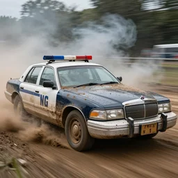 action photography, award winning photo of an ultra detailed intricate interior of a muddy vintage lincoln police cars on smoke speeding very fast on mud, dirt and dust, fast shutter speed, motion blur, tiny gaussian blur, highly detailed, highly intricate, depth of field, trending on top gear