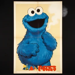 a vintage movie poster with cookie monster blowing smoke