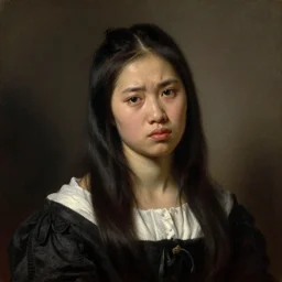 high quality neoclassical portrait of a stressed filipina chinese girl, very detailed, 1 8 6 0, oil on canvas.