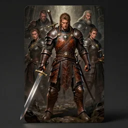 rugged draginborn paladin with leather armor and medieval swords, dim light, front game card, marvel comics, dark, intricate, highly detailed, smooth, artstation, digital illustration by ruan jia and mandy jurgens and artgerm and wayne barlowe and greg rutkowski and zdislav beksinski
