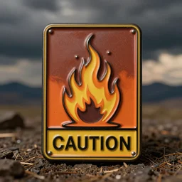 vintage enamel pin of a windy fire flame caution warning label