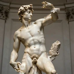 epic and dramatic view of unfinished man sculpting himself statue made in tannish polished marble, realistic and ultra detailed by bernini, 8 k