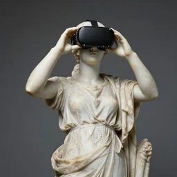 roman marble statue of a women playing VR, n- 7