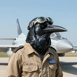 a jet pilot with a crow head