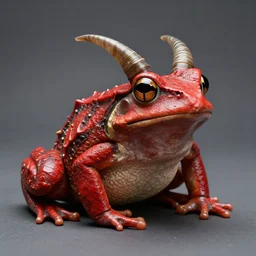 professional studio photo of red frog stone with horn, fantasy, chimerical, national - geographic, ultra detailed, macro photography, artstation