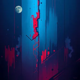 the nonlinear. digital painting, vertical, intricate, beautiful, detailed, grunge, sharp focus, abstract art by kuvshinov and el lissitzky and artgerm and kandinsky, trending on artstation. blue, dark red and dark purple color scheme, gradient darker to bottom