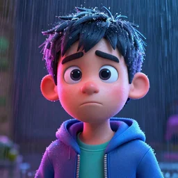 cartoon portrait made out of rain, neon colors, rendered in octane, unreal engine, highly detailed, realistic, beautiful, emotional