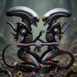 two xenomorphs procreating, highly sensual, detailed, elaborate mating process