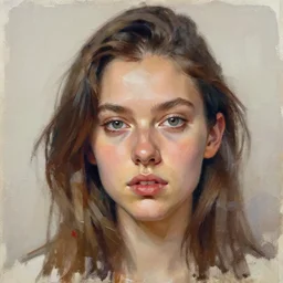 a potrait of jen paski, hyper detailed, super realistic, thick brush strokes, visible paint layer.