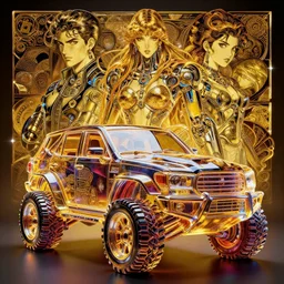 vibrant ultra clear sculpture of beautiful car 4 x 4 cyberpunk manga by laurie greasley ron english alphonse mucha greg rutkowski, artgerm, cybernetics, low contrast, cinematic dramatic lighting, hyper realistic detailed intricate render, golden ratio, ambient lighting hypermaximalist, ornate, epic composition, 4 k