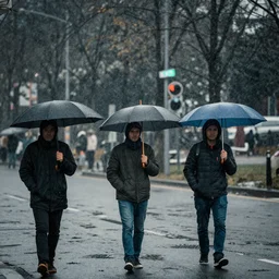 strong wind, men holds umbrella