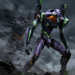 sci - fi knight stay against strong wind, evangelion, eva - 0 1, complete darkness,, sharp focus, wide shot, render, octane, fine details, concept art