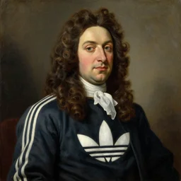 Louis XIV wearing a Adidas hoody, oil on canvas in the style of Botticelli