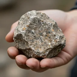 extreme close - up shot of arm holding a rock, photorealistic